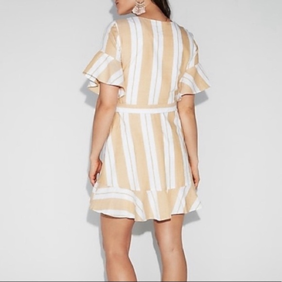 EXPRESS Ruffle Sleeve Stripe Lined Faux Wrap Dress, Size L - Picture 9 of 10